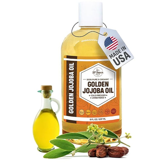 33rd PARALLEL | Golden Jojoba Oil (8 oz) Cold Pressed & Unrefined; Non-GMO; 100% Pure & Natural Hexane Free | Moisturizing Oil for Skin, Face, Hair & Nails | 8 FL OZ