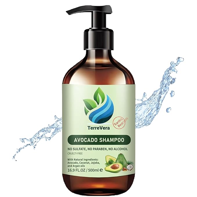 TerreVera Avocado Shampoo - Salon Quality Hydrating Formula - Sulfate & Paraben Free - Ideal for Strengthening, Dry or Color-Treated Hair – Natural Avocado, Argan, Coconut & Jojoba Oils – 16.9 fl oz