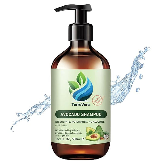 TerreVera Avocado Shampoo - Salon Quality Hydrating Formula - Sulfate & Paraben Free - Ideal for Strengthening, Dry or Color-Treated Hair – Natural Avocado, Argan, Coconut & Jojoba Oils – 16.9 fl oz