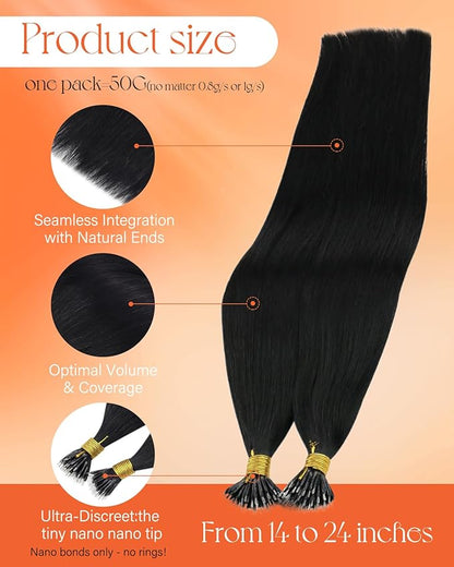 Sunny Hair Nano Ring Hair Extensions Human Hair Black Nano Extensions Human Hair 16inch Nano Hair Extensions for Women 50g