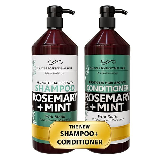 Dead Sea Collection Shampoo and Conditioner Set for Strengthening and Volume - Pure Dead Sea Minerals, Rosemary and Mint – Hair Care - Nutrition, Repair and Shine - Pack of 2 (33.8 & 30.6 Fl. Oz)