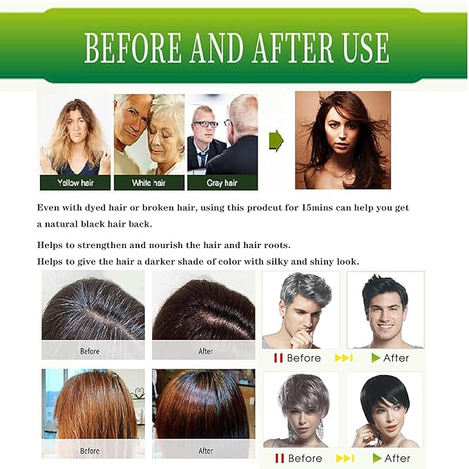 Instant Black Hair Shampoo, gentle botanical formula - ammonia free - unisex hair color shampoo - quick and easy - lasts 30 days 3-in-1 black hair color (200ml Bottle)