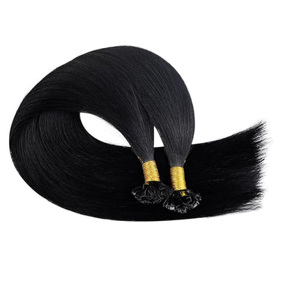 YoungSee K Tip Hair Extensions Human Hair Jet Black 14inch Remy Hair Extensions K Tip Jet Black Keratin Human Hair Extensions Black for Short Hair Fusion Hair Extensions Human Hair Remy 50s/50g