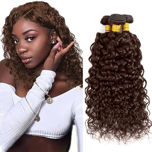 #4 Brown Bundles Human Hair Water Wave Bundles 24 24 24 Inch Human Hair Weave 3 Bundle Unprocessed Brazilian Virgin Hair Chocolate Brown Deep Curly Human Hair Extensions 50 Grams/Bundle
