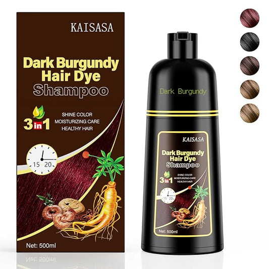 Hair Dye Shampoo 3 in 1, Hair Color Shampoo for Women and Men, Hair Dye to Gray Hair, Herbal Ingredient Shampoos for Hair Coverage 500ml (Dark Burgundy)