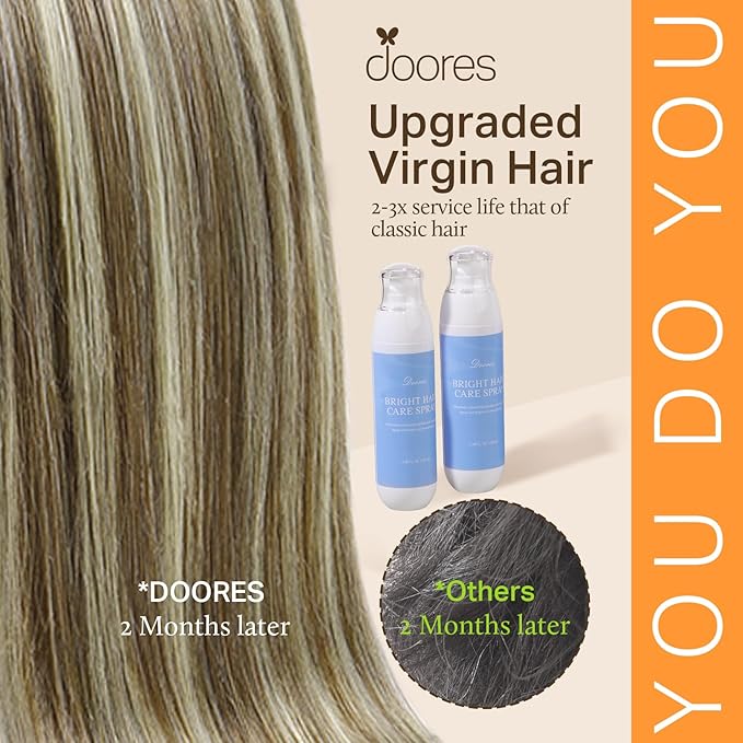 DOORES Clip in Hair Extensions, Light Brown Highlighted Medium Blonde Human Hair Extensions 22 Inch 150g 7pcs, Virgin Hair Extensions Silky Straight Thick Weft