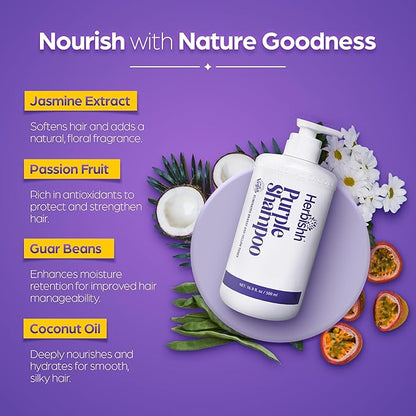 Herbishh Purple Shampoo for Blonde Hair 16.9 fl. Oz, Eliminates Yellow & Brassy Undertones from Silver & Highlighted Hair, Deep Cleansing Shampoo, Frizz Control & Color Protection
