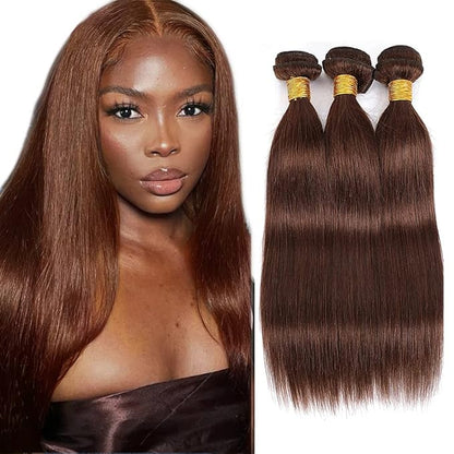 #4 Brown Bundles Human Hair Straight Bundles 22 22 22 Inch Human Hair Weave 3 Bundle Unprocessed Brazilian Virgin Hair Chocolate Brown Straight Human Hair Extensions 50 Grams/Bundle