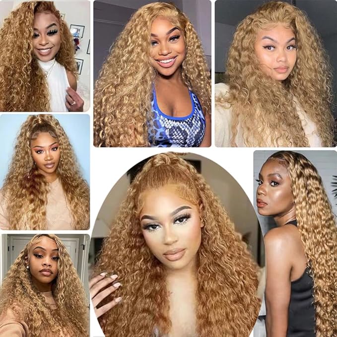 Blonde Bundles Color 27 Deep Wave Bundles 26 28 30 Inch Human Hair Double Weft Brazilian Virgin Remy Hair Honey Blonde Bundle Weave Silky and Soft