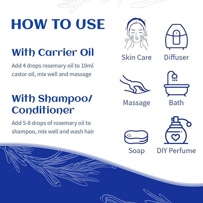 HIQILI Rosemary Oil for Hair Growth, Skin, Scalp, 100% Pure Natural, Add to Shampoo & Conditioner - 0.33 Fl Oz/10 ML