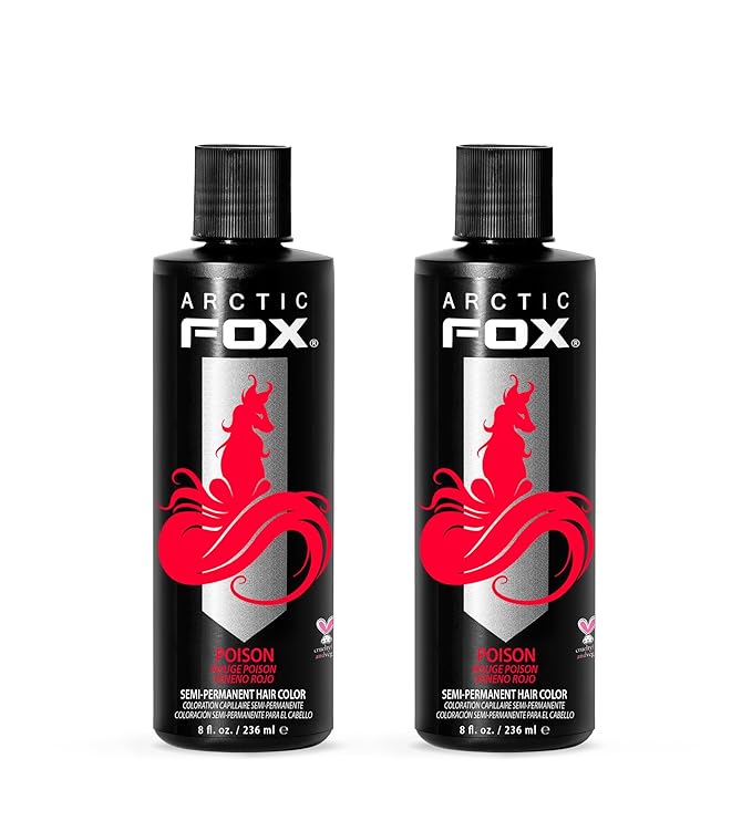 Arctic Fox Semi-Permanent Hair Dye, Vegan & Cruelty-Free, Vibrant Red Color, Ammonia-Free, Peroxide-Free, Conditioning Formula, For All Hair Types, Poison, 8 Fl Oz (Pack of 2)
