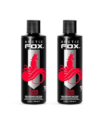 Arctic Fox Semi-Permanent Hair Dye, Vegan & Cruelty-Free, Vibrant Red Color, Ammonia-Free, Peroxide-Free, Conditioning Formula, For All Hair Types, Poison, 8 Fl Oz (Pack of 2)