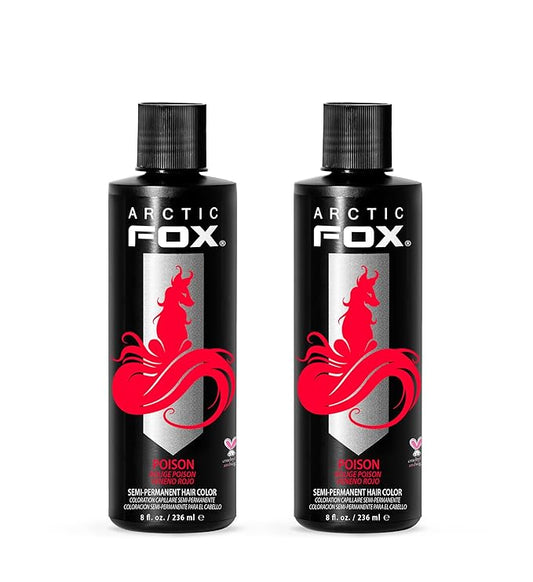 Arctic Fox Semi-Permanent Hair Dye, Vegan & Cruelty-Free, Vibrant Red Color, Ammonia-Free, Peroxide-Free, Conditioning Formula, For All Hair Types, Poison, 8 Fl Oz (Pack of 2)