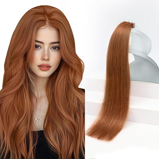 Sunny Hair Tape in Hair Extensions Real Human Hair Invisible Remy Hair Extensions Tape ins for Women Copper Red 18 inch 20Pcs 50G