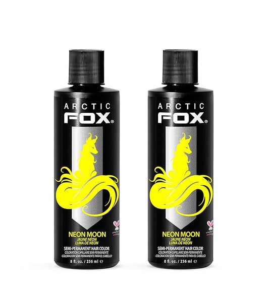 Arctic Fox Semi-Permanent Hair Dye, Neon Yellow, UV Reactive, Vegan & Cruelty-Free, Ammonia-Free, Conditioning Formula, Long Lasting, For All Hair Types, 8 Fl Oz (Pack of 2)