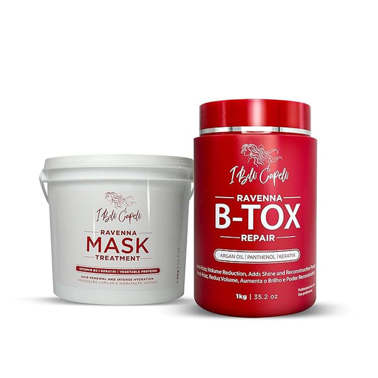 Ravenna B-tox Repair Kit - Hair B-tox Treatment Formaldehyde-Free + Hair Mask for Damaged Hair - Straightening, Intense Shine & Moisture for All Hair Types (2-Pack)
