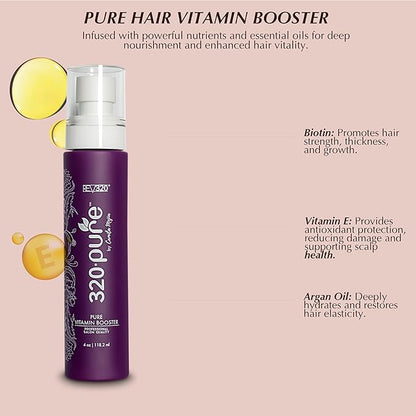 320Pure Hair Vitamin Booster 4oz Spray, Strengthens & Stimulates Hair Growth, Enriched with Vitamins from Garlic, Ginseng, Ginkgo Biloba, & Goji Berry, Pure Extracts for a Healthy, Lustrous Look