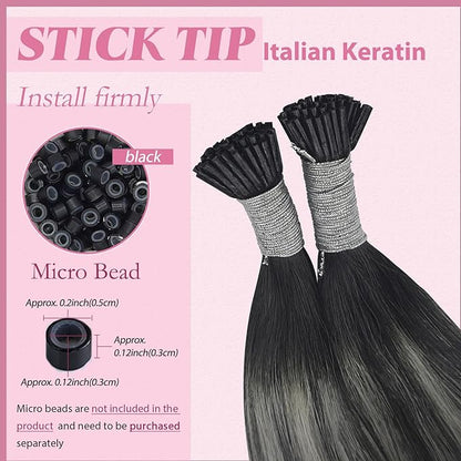YoungSee I Tips Hair Extensions Ombre I Tip Hair Extensions Ombre Black to Silver Human Hair I Tip Extensionsr Balayage 20 Inch Tip Hair Extensions Human Hair Silky Straight 50s 50g