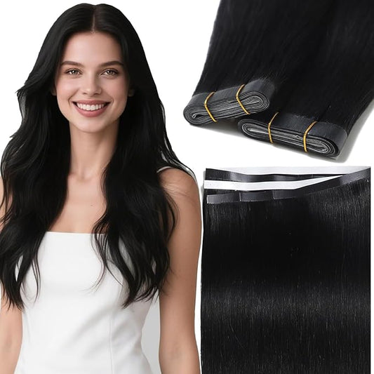Lacer Long Tape Weft Hair Extensions 16inch Hair Extensions Real Human Hair Tape in One Piece Tape in Weft Natural Black Invisible Tape ins Extensions 50g 31.5" (80cm)