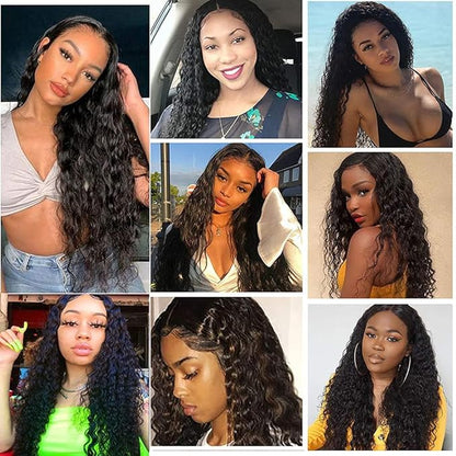 #1B Human Hair Bundles Water Wave Bundles 20 22 Inch 2 Bundles Unprocessed Brazilian Virgin Hair Weave 50 Grams Per Bundle Water Wave Bundle Human Hair Extensions Natural Color