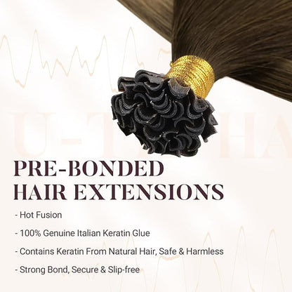 MAXITA U Tip Hair Extensions Human Hair, Balayage Chocolate Brown to Caramel Blonde Virgin Human Hair Extensions Real Human Hair, 50g/50 Strands/Pack, 16 In