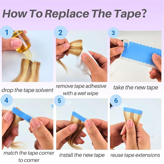 Blue Tape in Hair Extensions Real Human Hair Invisible Mini Human Hair Tape in Extensions Diy 20Inch 10Pcs Silky Soft Remy Hair for Party