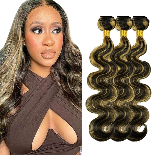 Highlight Blonde Bundles Human Hair P1B/27 Body Wave Bundle 18 18 18 Inch Niegmeag Peruvian Virgin Remy Hair Extensions 2 Tone Black and Blonde Bundles