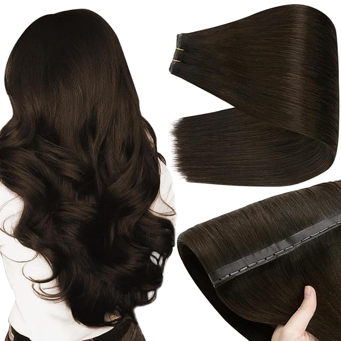 Full Shine Butterfly Weft Hair Extensions Invisible Pu Hole Extensions Remy Hair Color Dark Brown Genius Weft Extensions 24 Inch Hair Extensions For Women 100 Grams