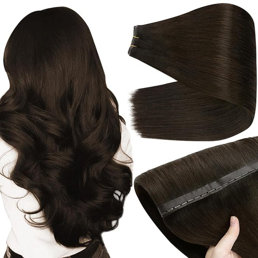Full Shine Butterfly Weft Hair Extensions Invisible Pu Hole Extensions Remy Hair Color Dark Brown Genius Weft Extensions 24 Inch Hair Extensions For Women 100 Grams