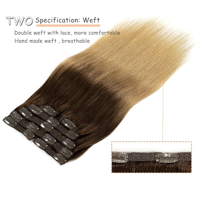 Caliee Clip in Hair Extensions Human Hair T3-12 Darker Brown Fading to Light Golden Brown Balayage Hair Extensions for Full Head 22Inch Seamless Silky Straight Real Hair Clip in Extensions 7 PCS 140G