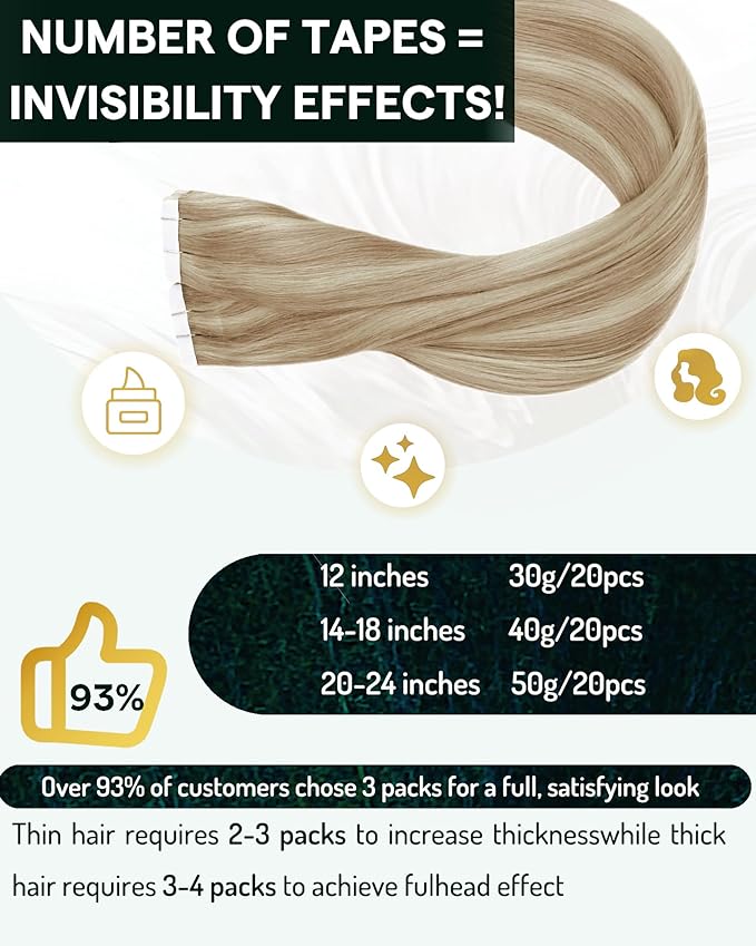RUNATURE Tape in Hair Extensions Human Hair Blonde 18 Inch Tape in Extensions Human Hair, Blonde Highlights Real Remy Hair, Straight Silky Tape Ins Extensions, Long Lasting,No Shedding, 50g 20pcs