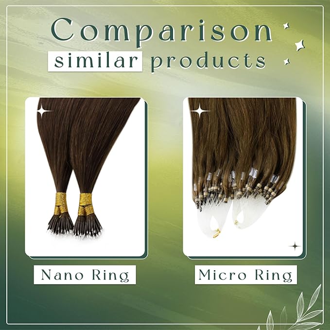 RUNATURE Nano Bead Hair Extensions Real Human Hair Brown Silky Straight 22 Inch 50 Gram 50s,Pre Bonded Nanobead Remy Hair