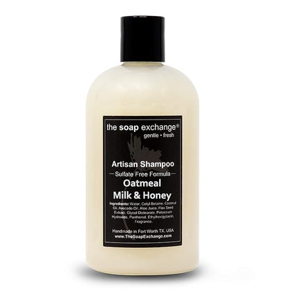 Hair Shampoo - Oatmeal, Milk & Honey Scent - Hand Crafted 12 fl oz / 354 ml Natural Artisan Hair Care, Gentle, Sulfate & Paraben Free, Cleanse, Moisturize, & Protect. Made in USA.