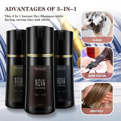 Hair Dye Shampoo & Champu Para Canas - Natural 3-in-1 Instant Gray Coverage for Men & Women (Light brown-200ML)