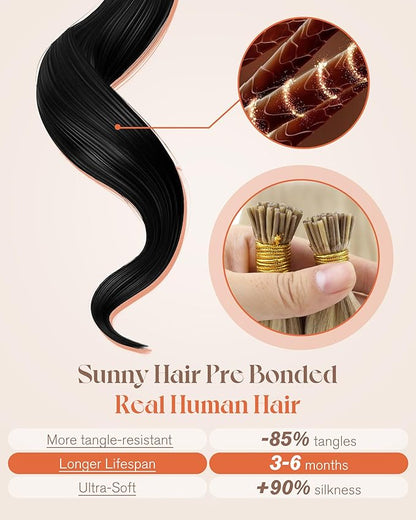 Sunny Hair Itip Hair Extensions Blonde Highlight I Tip Hair Extensions Human Hair Golden Blonde Highlight Medium Blonde Pre Bonded Soft Clod Fusion for Party 22inch 50g