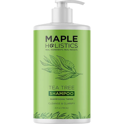 Maple Holistics Tea Tree Oil Shampoo Sulfate Free - Deep Cleansing Vegan Tea Tree Shampoo for Oily Hair and Scalp - Daily for Build up with Rosemary Essential Oil for All Hair Types 25 Fl Oz