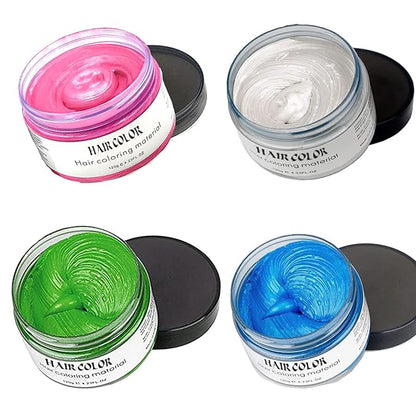 Temporary Hair Color Spray, Natural Hair Coloring Wax Material Disposable Hair Styling Clay Ash for Cosplay, Party, Masquerade, Halloween (Blue, White, Green, Pink, 1 Pack)