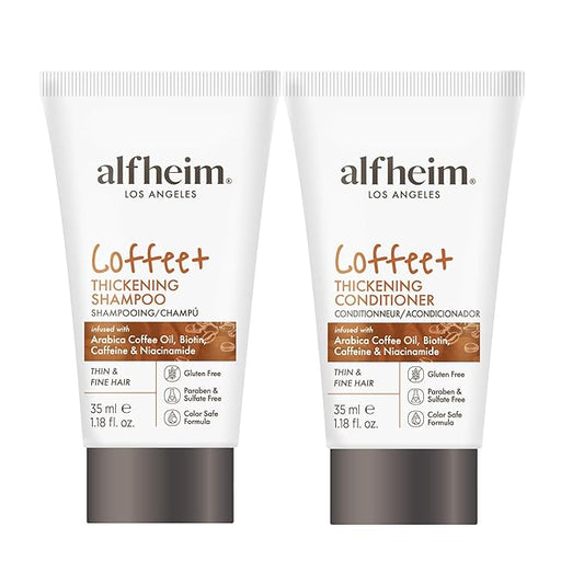 ALFHEIM Caffeine Shampoo and Conditioner Travel Set | Strengthens Hair & Supports Scalp Health | Biotin & Niacinamide for Thicker, Fuller Hair | Sulfate-Free for Oily Scalp & Thinning Hair | 1.18oz*2