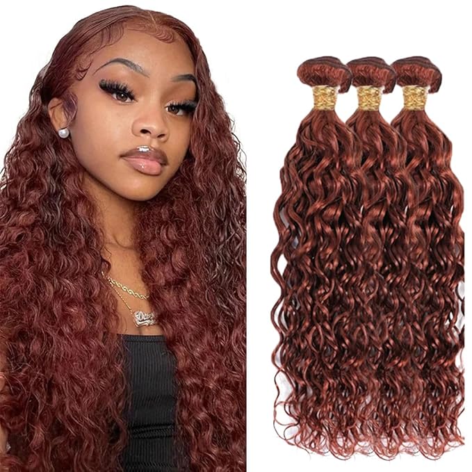 28 30 32 Inch Auburn Water Wave Bundles Human Hair Color 33 Bundles Huxowax Virgin Soft And Silky Remy Hair Extensions Double Weft Copper Red Bundle Hair Wave
