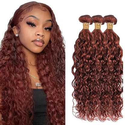 28 30 32 Inch Auburn Water Wave Bundles Human Hair Color 33 Bundles Huxowax Virgin Soft And Silky Remy Hair Extensions Double Weft Copper Red Bundle Hair Wave