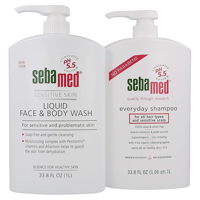 Sebamed Everyday Shampoo for All Hair Types and Sensitive Scalp (1 Liter) and Sebamed Liquid Face & Body Wash (1 Liter) Value Bundle Pack