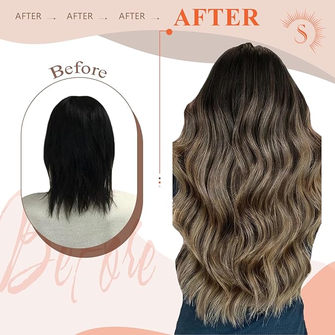 Sunny Hair Long Utip Hair Extensions Human Hair 24inch Hot Fusion Hair Extensions Black Ombre Dark Brown With Ash Blonde Balayage K Tips Real Human Hair Extensions Instant Hairstyle Change 50g