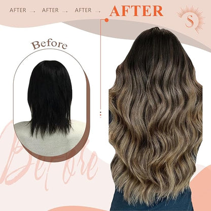 Sunny Hair U Tip Hair Extensions Human Hair Highlight Personality K Tip Hair Extensions Black Ombre Dark Brown Balayage Medium Ash Blonde Natural Blends Keratin Tip 50g 14inch