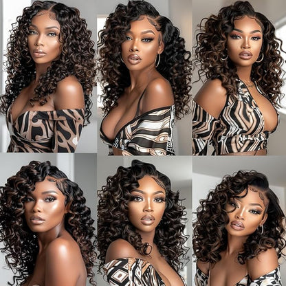 P1B30 Human Hair ombre Deep Wave Bundles Human Hair Two Tone Black and Brown With Highlights Deep Wave Bundles Brazilian Weave Soft and Silky for Women 26 28 30 Inch