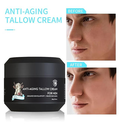 Wrinkle Defense Beef Tallow Balm for Men, Tallow Balm for Skin - Moisturizer for Face - Hydrating Anti Aging Skin Cream - Natural Facial Skincare Lotion with Essential Oils (1.7 OZ)