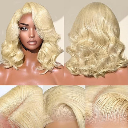 613 Lace Front Wig Human Hair 7×5 Glueless Blonde Body Wave Lace Front Wigs Human Hair Pre Plucked Pre Cut 180% Density Wear And Go Blonde Short Bob Wigs For Women 12inch