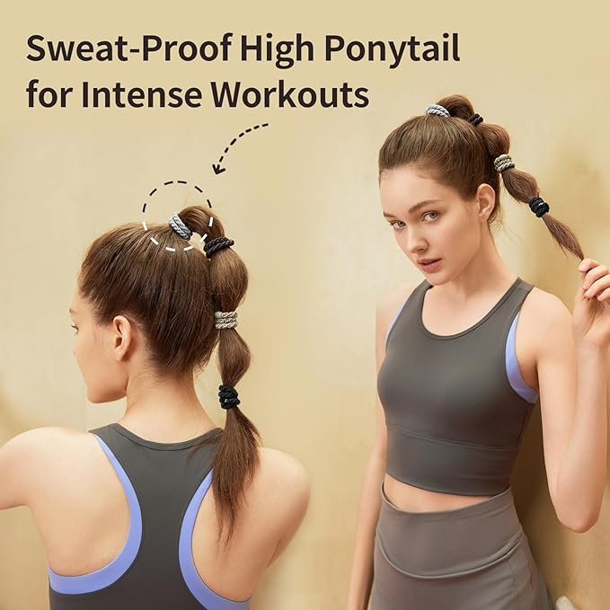 EVITA PERONI Hair Ties 12 Pcs Set, High Elastic Ponytail Holders, Hair Ties No Damage, Elastic Ties for Thick Hair Women Men, Gifts for Mother Sister Girlfriend (Carbon Ash)