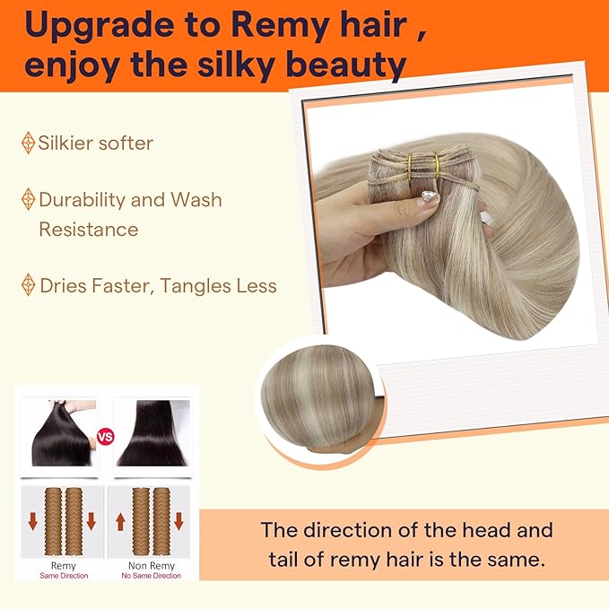 Full Shine Sew In Hair Extensions Real Human Hair Ash Blonde Hair Extensions Weft Extensions Straight Hair Sew In Weft Hair Extensions Color Ash Blonde Mix Golden Blonde 14 Inch 100G