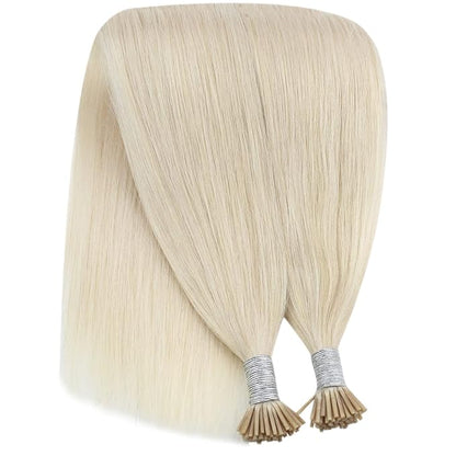 YoungSee I Tip Hair Extensions Platinum Blonde Itip Extensions Blonde Tip Hair Extensions Blonde Human Hair I Tip Extensions 20 Inch 50s 50g Invisible I Tip Human Hair Extensions Long Straight Hair
