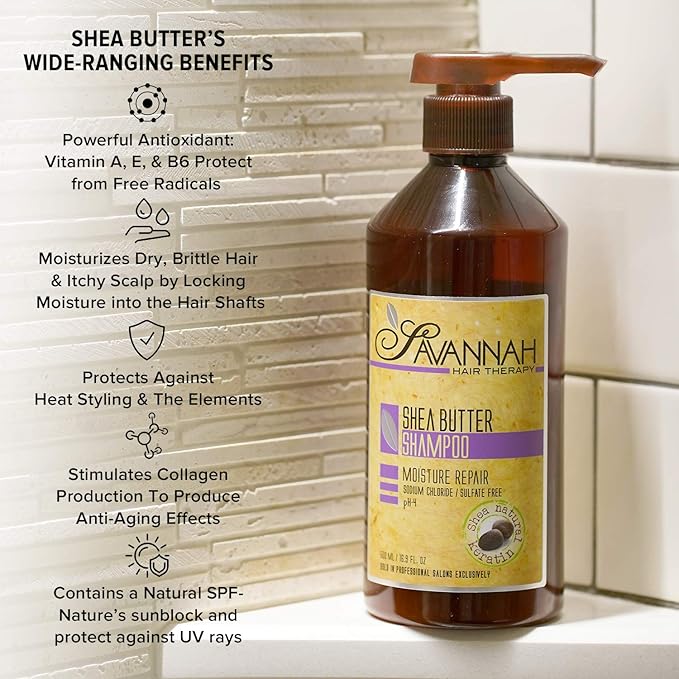Shea Butter Shampoo – Transforms Dry, Frizzy Hair into Silky Smooth – Sulfate-Free, Nourishing Formula with Keratin & Vitamins – 500ml (16.9 oz)